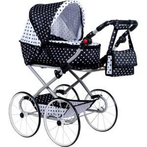 Detský Retro kočík pre bábiky 2v1 New Baby Natálka bielo-čierny - NEW BABY