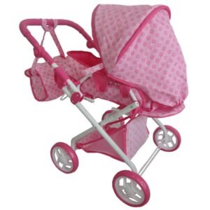 Detský kočík pre bábiky 2v1 Baby Mix ružový s kvetinkami - BABY MIX