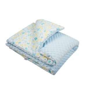 Mäkká detská deka s motívom z Minky výplňou 80×102 cm, modrá – do kočíka, postieľky aj na oddych