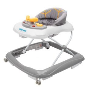 Detské chodítko Baby Mix s volantom a silikónovými kolieskami sivé - BABY MIX