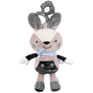 Detská plyšová hračka s hracím strojčekom a klipom Baby Mix Králiček sivý - BABY MIX