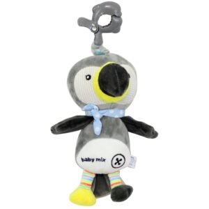 Detská plyšová hračka s hracím strojčekom a klipom Baby Mix Tukan sivý - BABY MIX