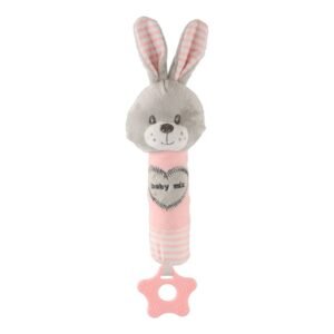 Detská pískacia plyšová hračka s hryzátkom Baby Mix králik ružový - BABY MIX