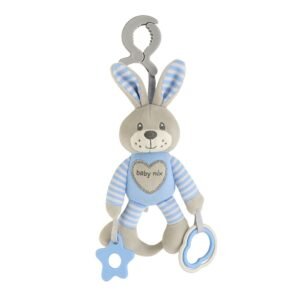 Edukačná hrajúca plyšová hračka s klipom Baby Mix králik modrý - BABY MIX