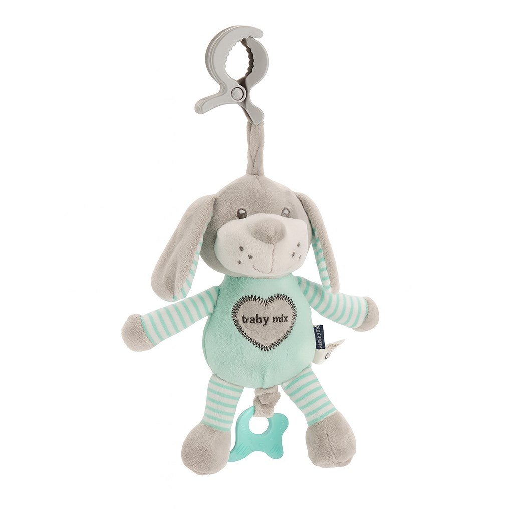Edukačná hrajúca plyšová hračka s klipom Baby Mix pes mätový - BABY MIX