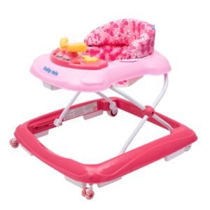 Detské chodítko Baby Mix s volantom a silikónovými kolieskami ružové - BABY MIX