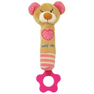 Detská pískacia plyšová hračka s hryzátkom Baby Mix medvedík ružový - BABY MIX