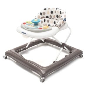 Detské chodítko Baby Mix s volantom a silikónovými kolieskami sivo-biele - BABY MIX
