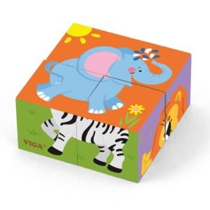 Drevené puzzle kocky pre najmenších Viga Zoo - Viga