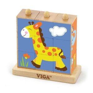 Drevené puzzle kocky na stojane Viga Zoo - Viga