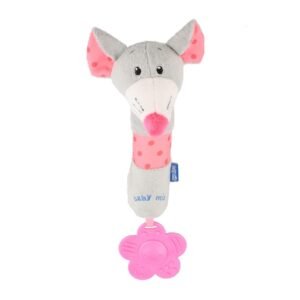 Detská pískacia plyšová hračka s hryzátkom Baby Mix myška sivá - BABY MIX