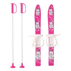 Detské lyže s viazaním a palicami Baby Mix 70 cm ružové - BABY MIX