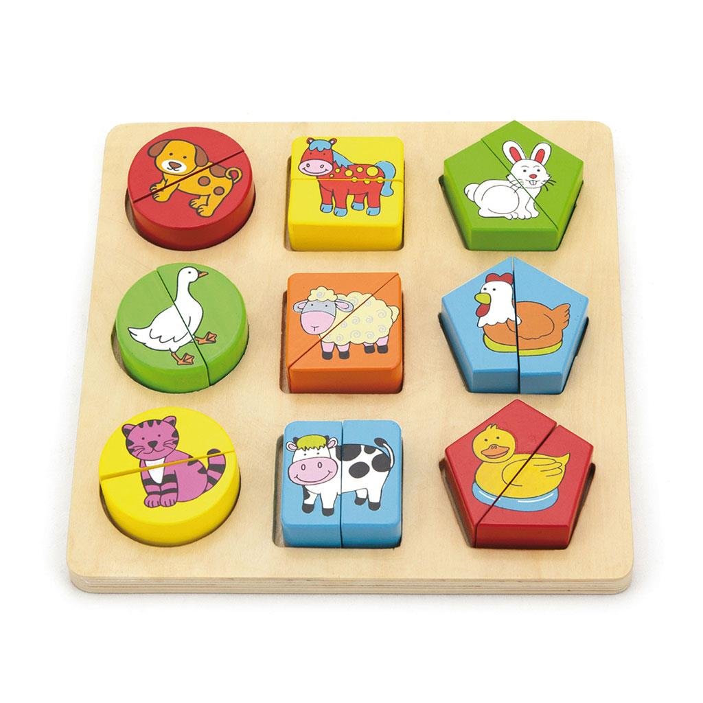 Drevené puzzle pre najmenších Viga Tvary a zvieratá - Viga