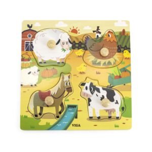 Detské drevené puzzle s úchytmi Viga Farma 4 ks - Viga