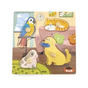 Detské drevené puzzle s úchytmi Viga Domáci miláčikovia 4 ks - Viga
