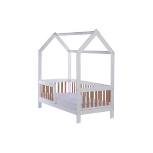 Detská buková posteľ domček so zábradlím a roštom Drewex Casa Bambini 160x80x174 cm - DREWEX