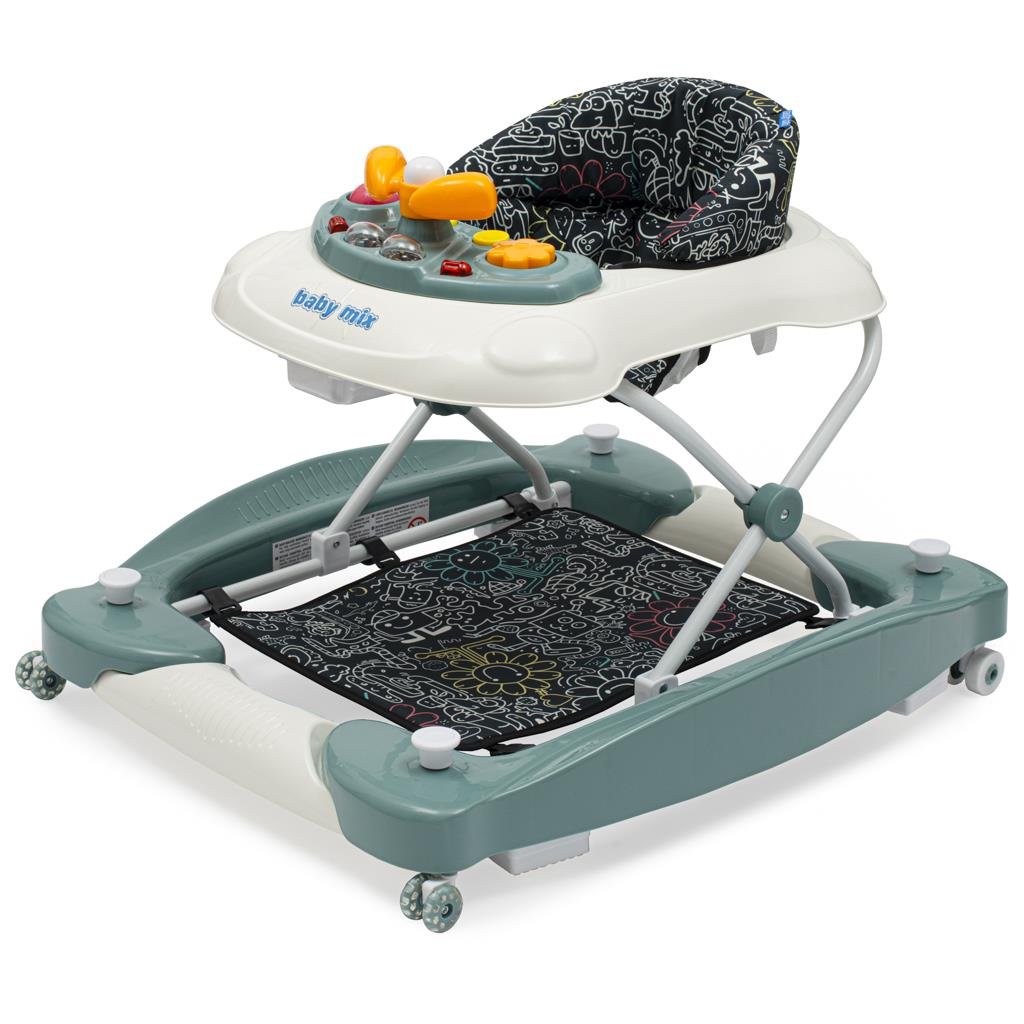 Detské chodítko s hojdačkou a siikónovými kolieskami Baby Mix zelená - BABY MIX