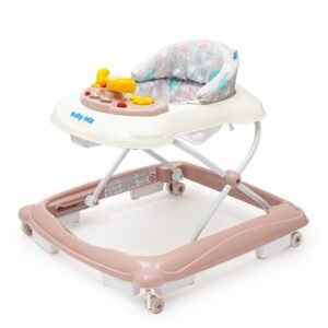 Detské chodítko Baby Mix s volantom a silikónovými kolieskami ružové - BABY MIX