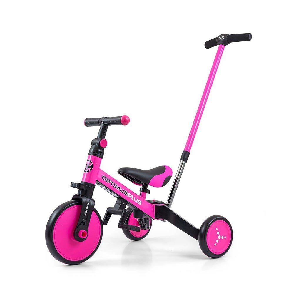 Detská trojkolka 4v1 Milly Mally Optimus Plus s vodiacou tyčou pink - MILLY MALLY