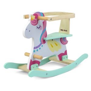Drevený hojdací koník s operadlom Milly Mally Lucky 12 Unicorn - MILLY MALLY