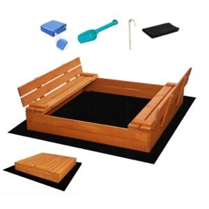 Detské drevené pieskovisko s poklopom a lavičkami Baby Mix 120x120 cm - BABY MIX
