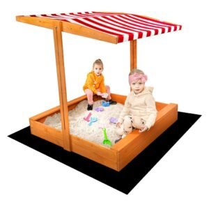 Detské drevené pieskovisko so strieškou Baby Mix 120x120 cm červeno-biele - BABY MIX