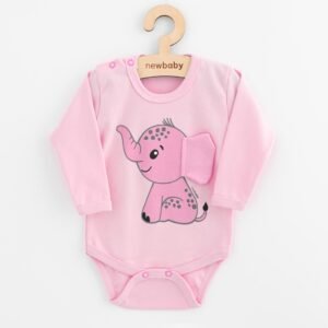 Jemné dojčenské body s dlhým rukávom Happy Elephant pink – jemný základ detskej výbavy
