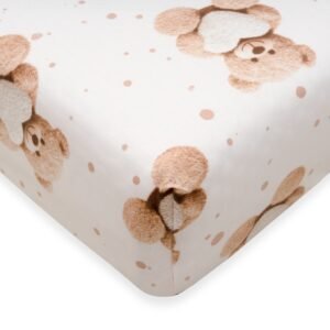Bavlnené prestieradlo do postieľky s motívom Love Teddy Bear 120×60 cm, 90×150 cm, béžová – mäkký základ pre pohodlný spánok
