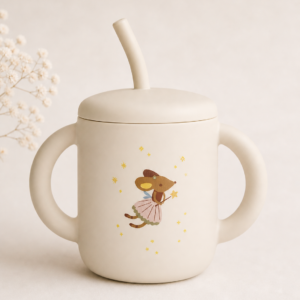 Silikónový pohárik so slamkou Mushie Fairy Mice – jednoduchšie pitie pre deti